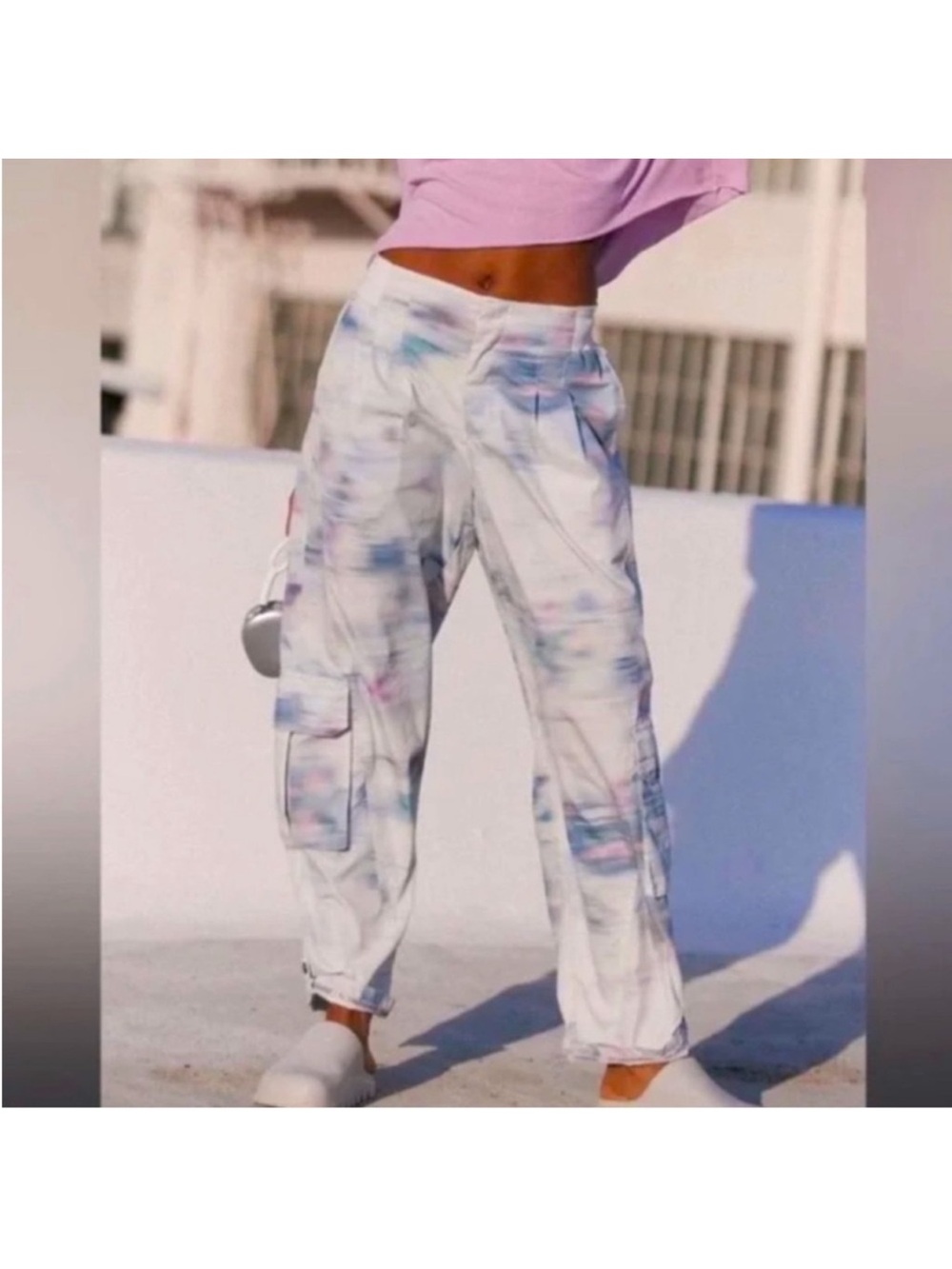 FP Movement by Free People Pastel Tie-Dye Cargo Pants - White & Pink & Blue